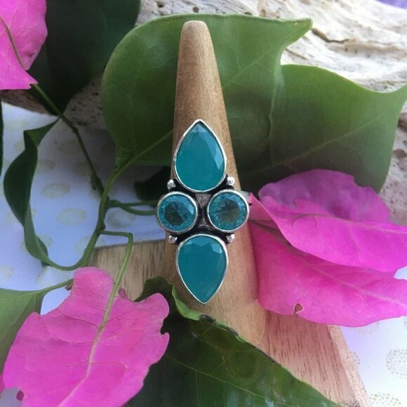 Blue Chalcedony Sterling Silver Gemstone Ring Size 8.5 - Picture 5 of 6